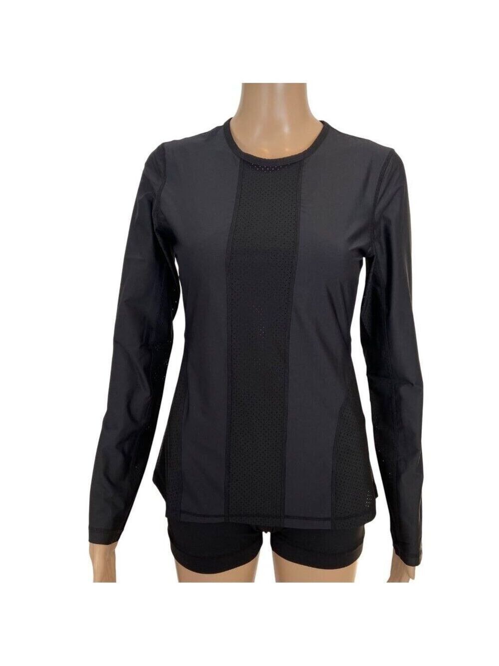 Karma Athletics Womens Black Long-Sleeve Perforated Activewear Top Size Small